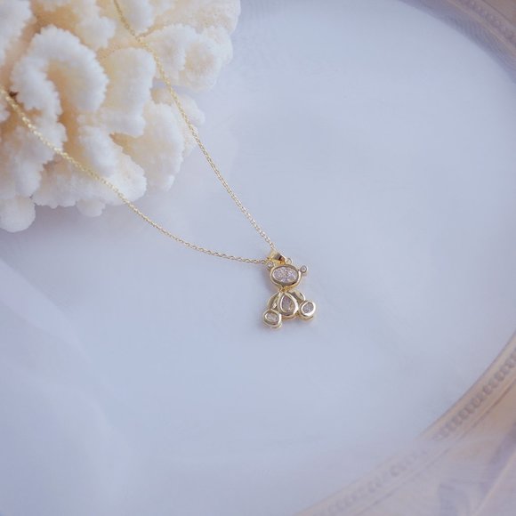 NEW 14K Gold Plated Diamond Bear Necklace - Picture 10 of 10